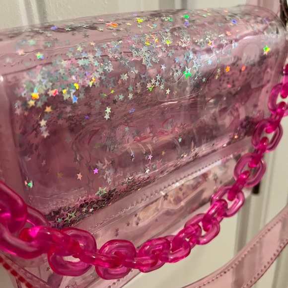 Electric Bubblegum Pink Liquid Glitter Star Clear Bag with Chain Strap - Picture 2 of 5